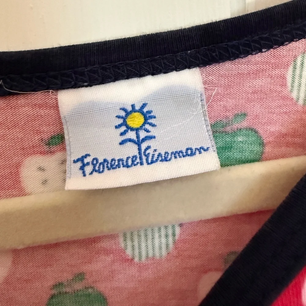 Florence Eiseman Pink and Green Apple Print short sleeve cotton dress EUC 6X